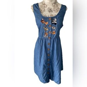 Disney Bambi Forest Friends Chambray Button Dress Womens Size Large